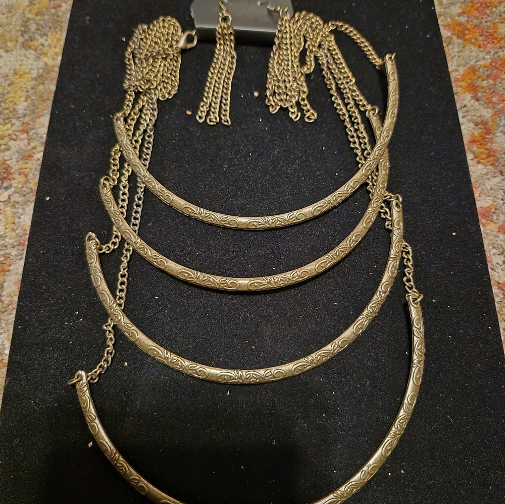 Gold-Tone Layered Curved Bar Necklace - Women Jewelry